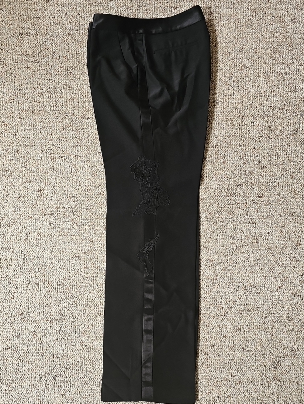 Body By Victoria Women's Black Dress Pants w/Satin Stripe & Embroidered Detail